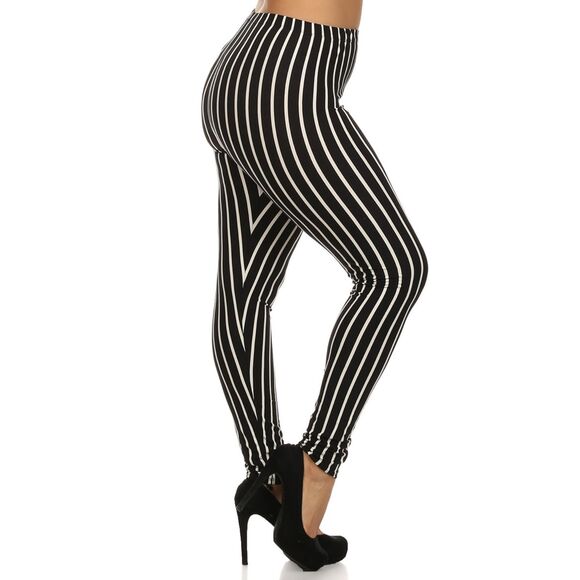 Extra Plus Size Black and White Vertical Pinstripe Leggings‎ - Picture 8 of 9